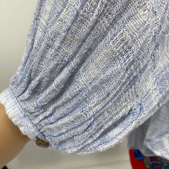 Free People Blue Gauzy Shirt Blouse Size M - Picture 7 of 11